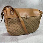 Gucci GG Shoulder Bag Brown Beige Logo Leather