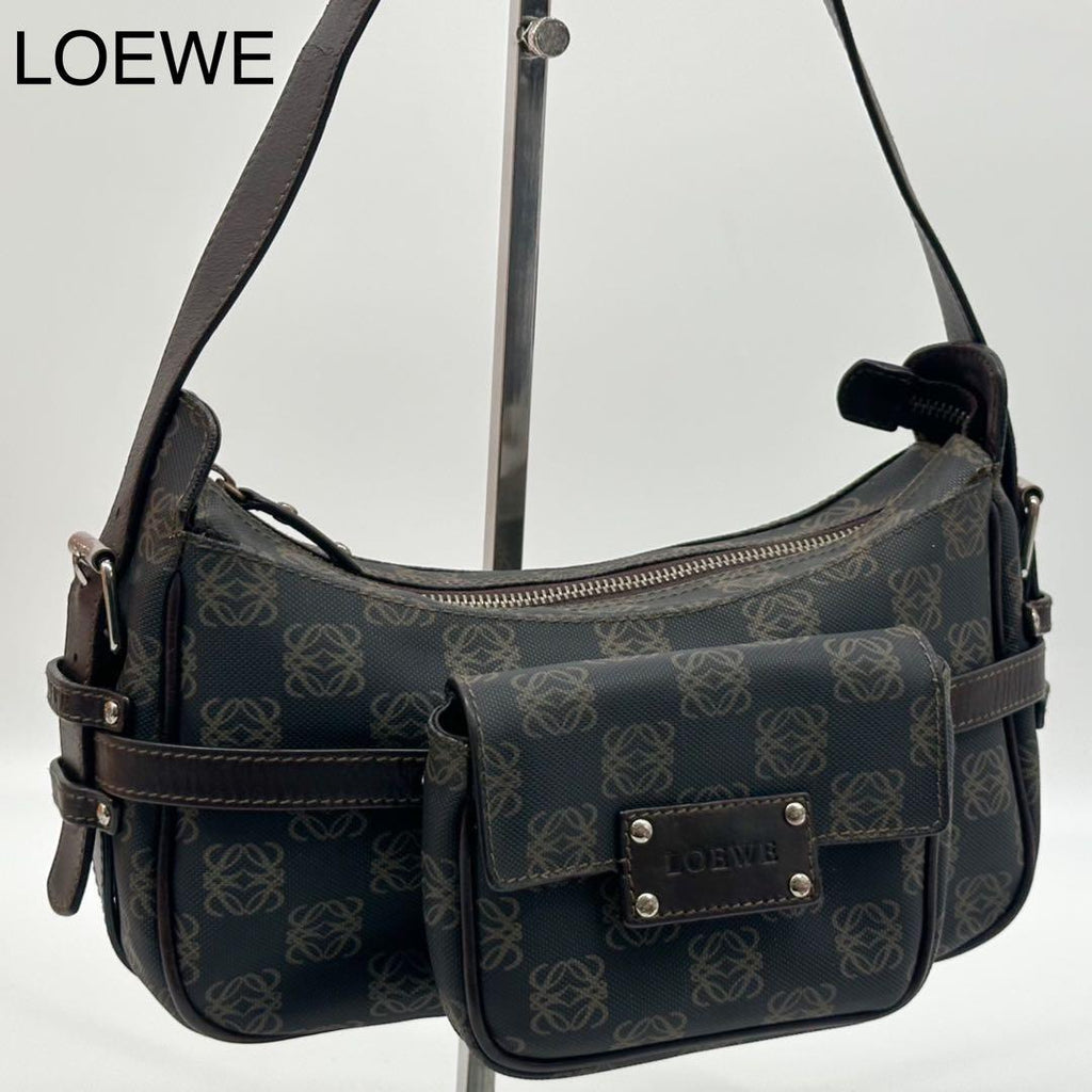 Loewe Anagram Canvas Shoulder Bag Leather