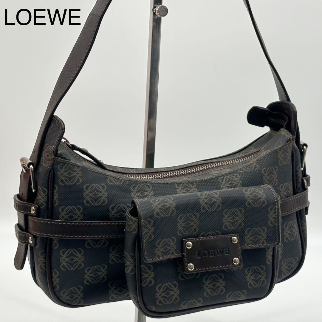 Loewe Anagram Canvas Shoulder Bag Leather