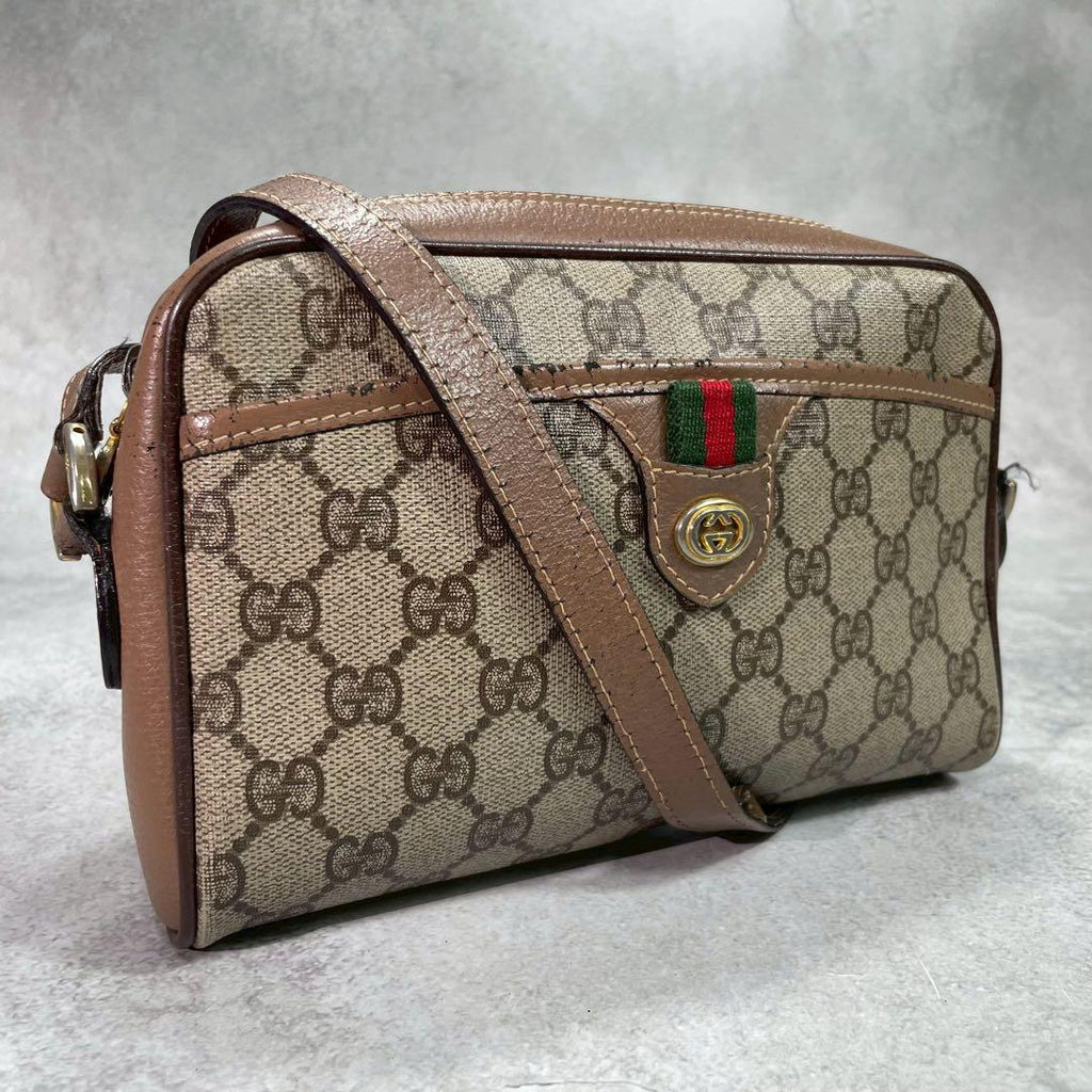 Gucci GG Sherry Line Shoulder Bag Brown Leather