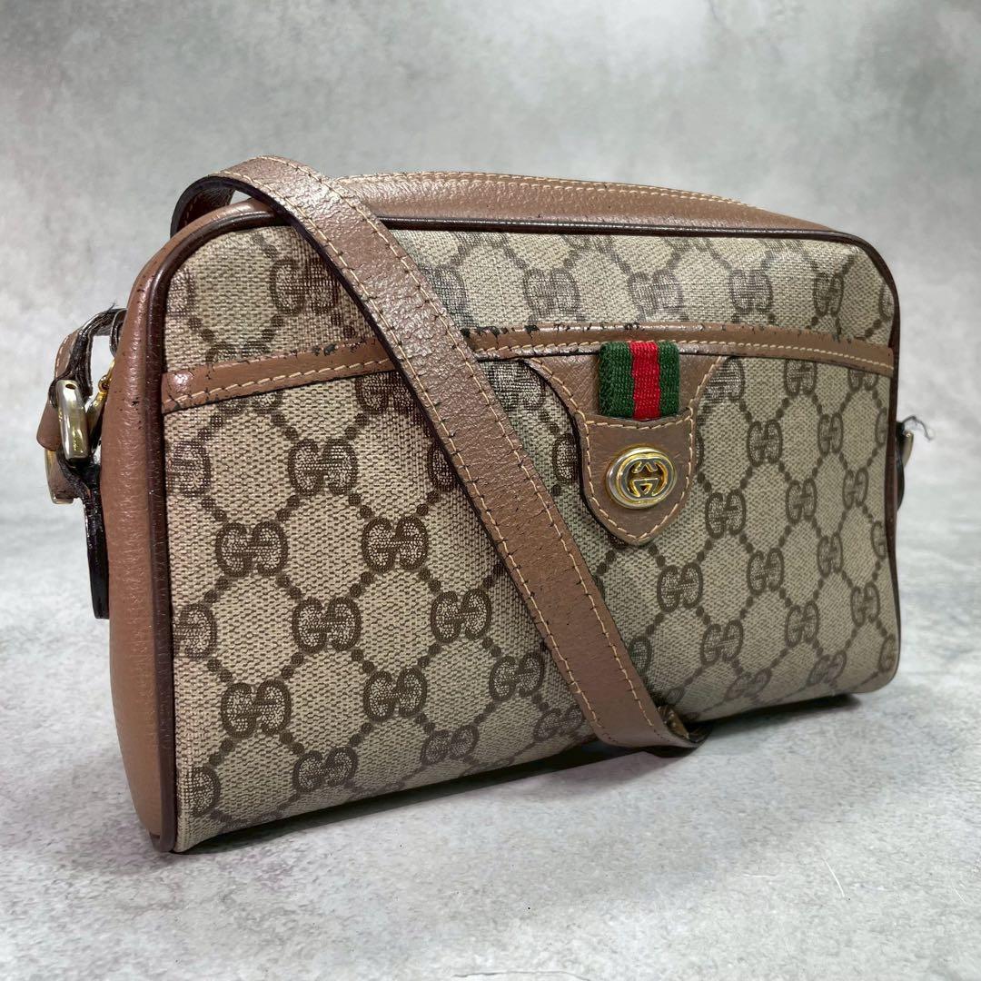 Gucci GG Sherry Line Shoulder Bag Brown Leather