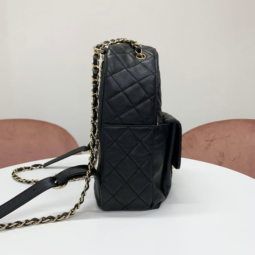 Chanel Quilted Caviar Leather CC Logo Turnlock Backpack