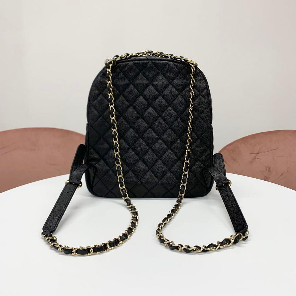 Chanel Quilted Caviar Leather CC Logo Turnlock Backpack