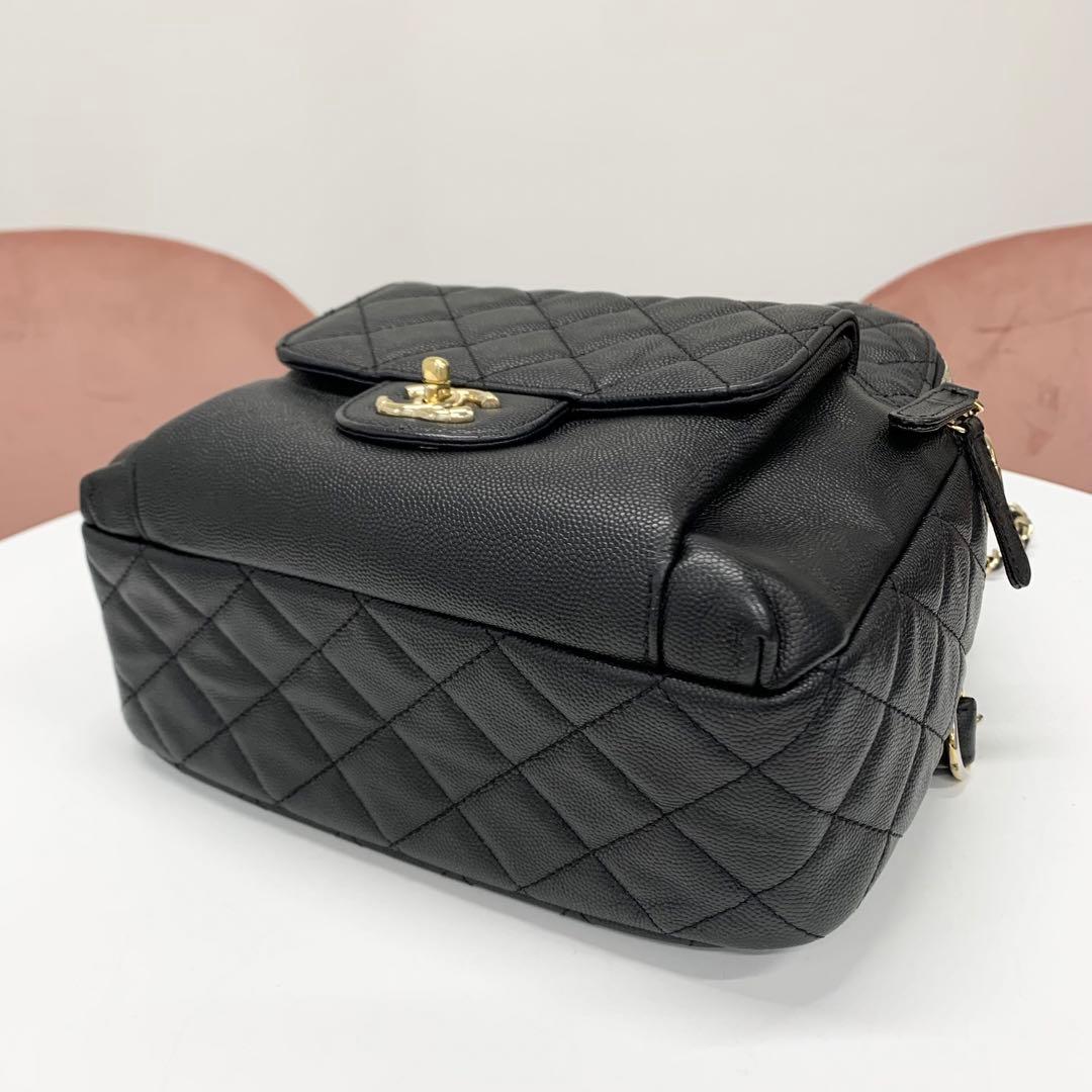 Chanel Quilted Caviar Leather CC Logo Turnlock Backpack