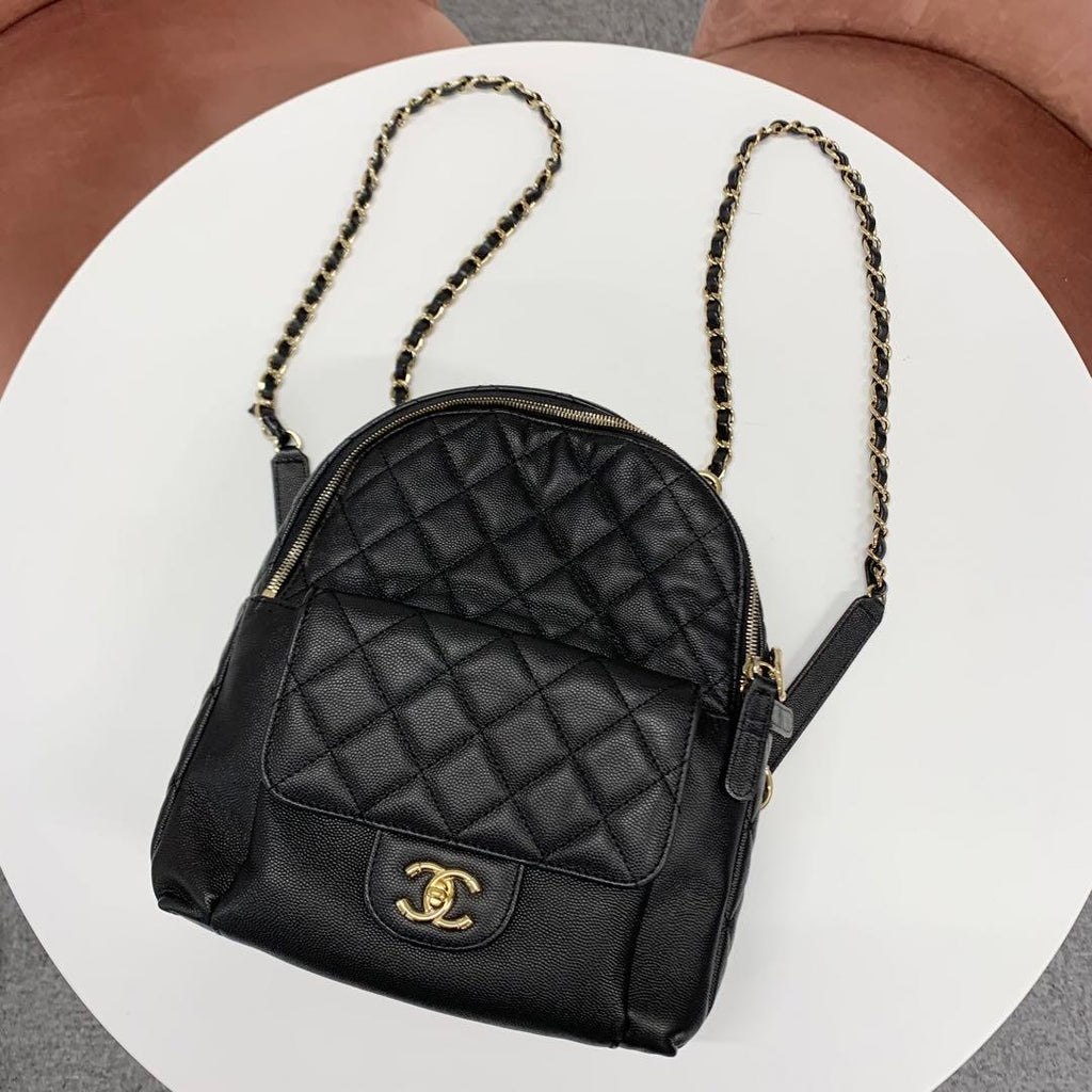 Chanel Quilted Caviar Leather CC Logo Turnlock Backpack