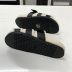 Hermes Chypre Leather Shearling Flat Sandals Black Ivory — view 6