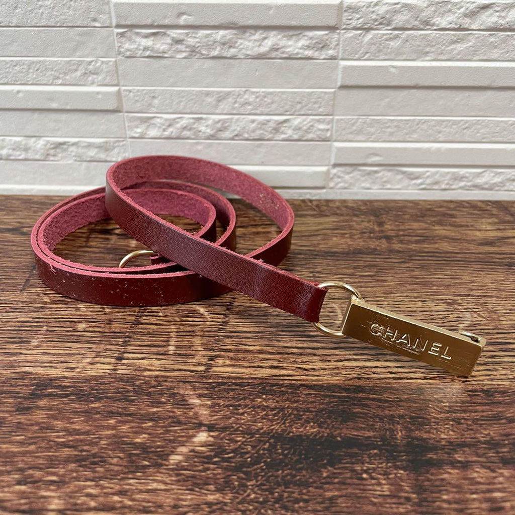 Chanel Leather Gold Buckle Logo Narrow Belt Bordeaux — view 2