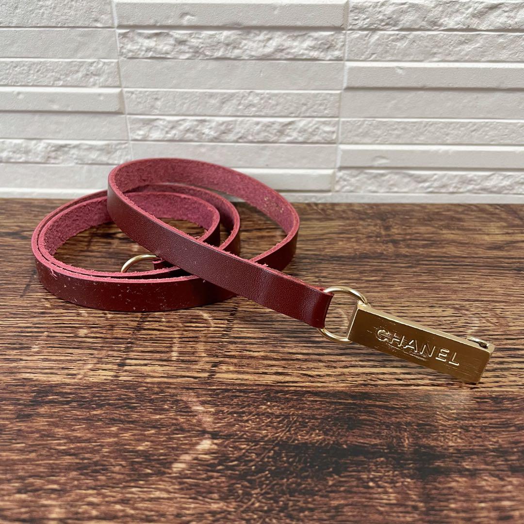 Chanel Leather Gold Buckle Logo Narrow Belt Bordeaux — view 2