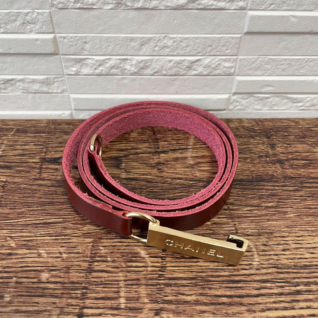 Chanel Leather Gold Buckle Logo Narrow Belt Bordeaux — view 3