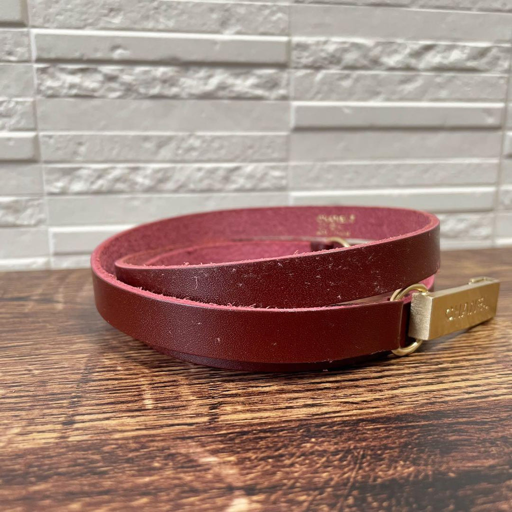 Chanel Leather Gold Buckle Logo Narrow Belt Bordeaux — view 4