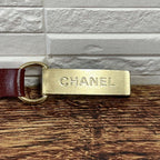 Chanel Leather Gold Buckle Logo Narrow Belt Bordeaux — view 6