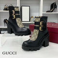 Gucci GG Supreme Leather Belt Logo Short Boots Black Brown