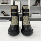 Gucci GG Supreme Leather Belt Logo Short Boots Black Brown — view 4
