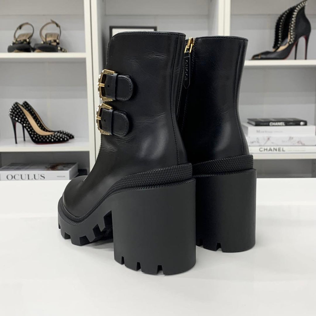 Gucci GG Supreme Leather Belt Logo Short Boots Black Brown — view 5