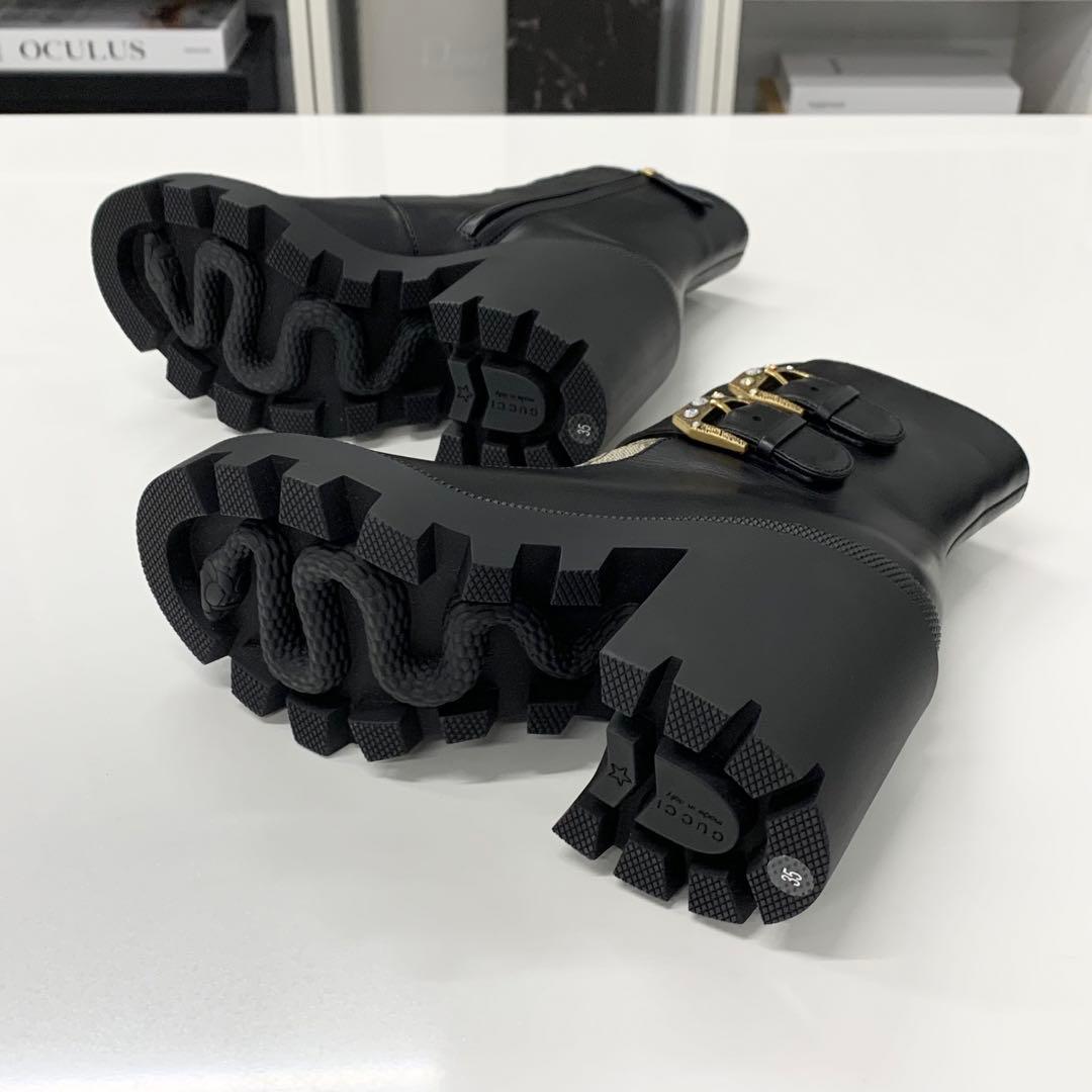 Gucci GG Supreme Leather Belt Logo Short Boots Black Brown — view 7