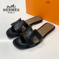 Hermes Oran Leather Sandals Black