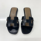 Hermes Oran Leather Sandals Black — view 2