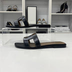 Hermes Oran Leather Sandals Black — view 3