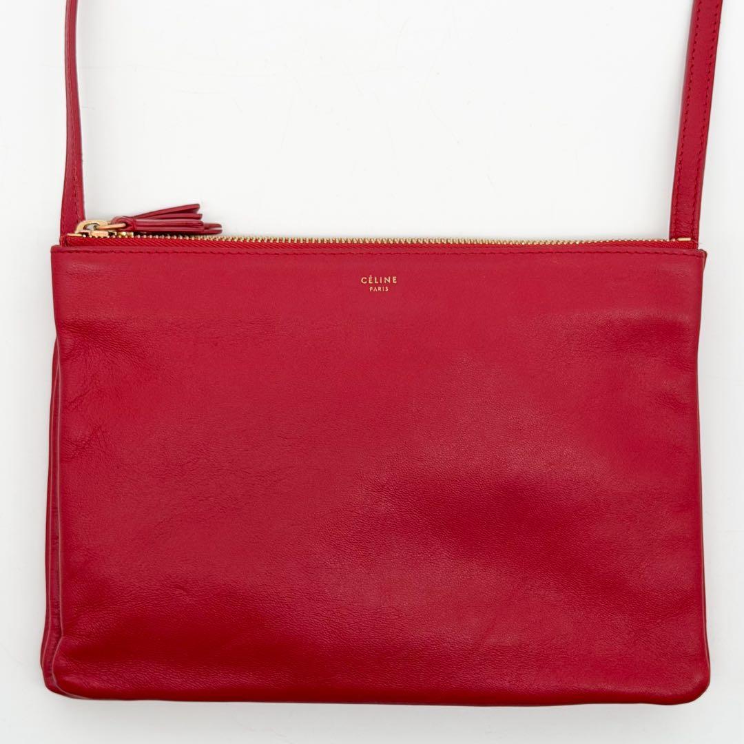 Celine Trio Large Shoulder Bag Red Leather Clutch — view 2