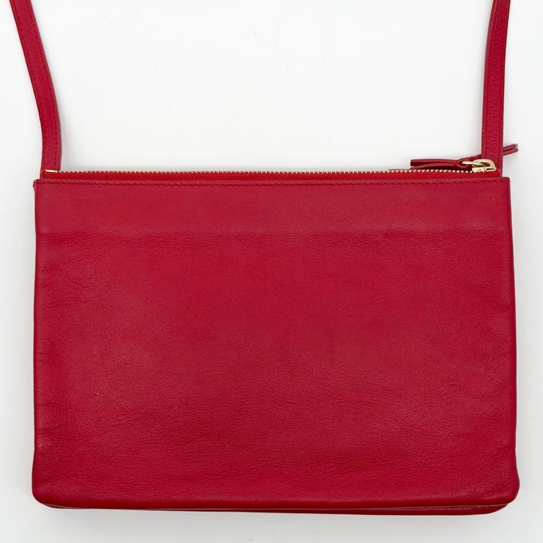 Celine Trio Large Shoulder Bag Red Leather Clutch — view 3