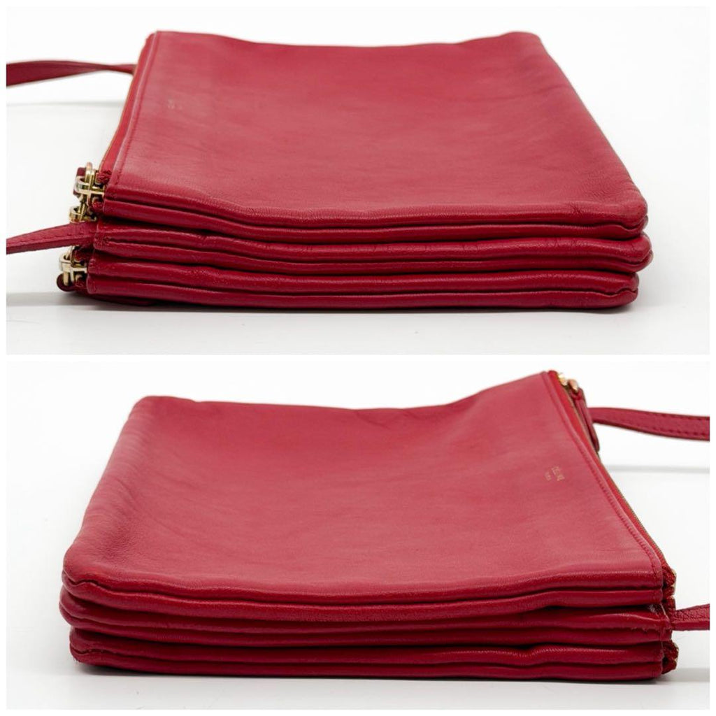 Celine Trio Large Shoulder Bag Red Leather Clutch — view 5