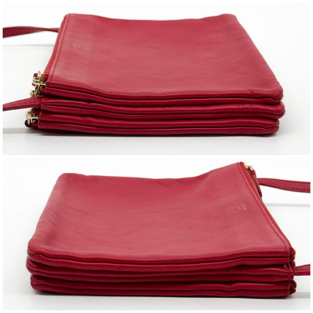 Celine Trio Large Shoulder Bag Red Leather Clutch — view 5