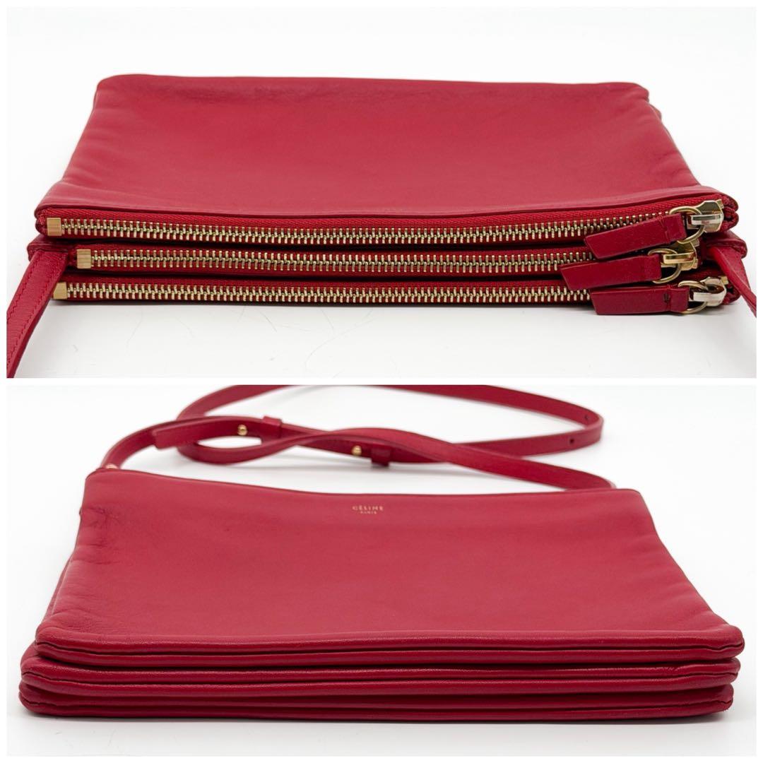 Celine Trio Large Shoulder Bag Red Leather Clutch — view 6