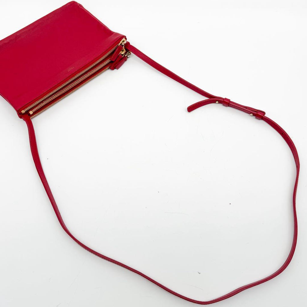 Celine Trio Large Shoulder Bag Red Leather Clutch — view 8