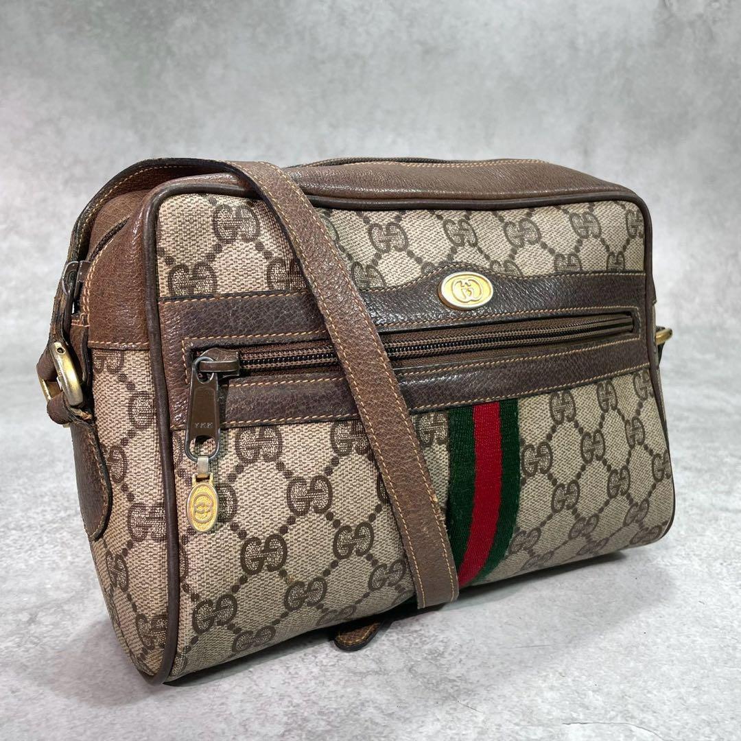 Gucci GG Sherry Line Shoulder Bag Brown Leather