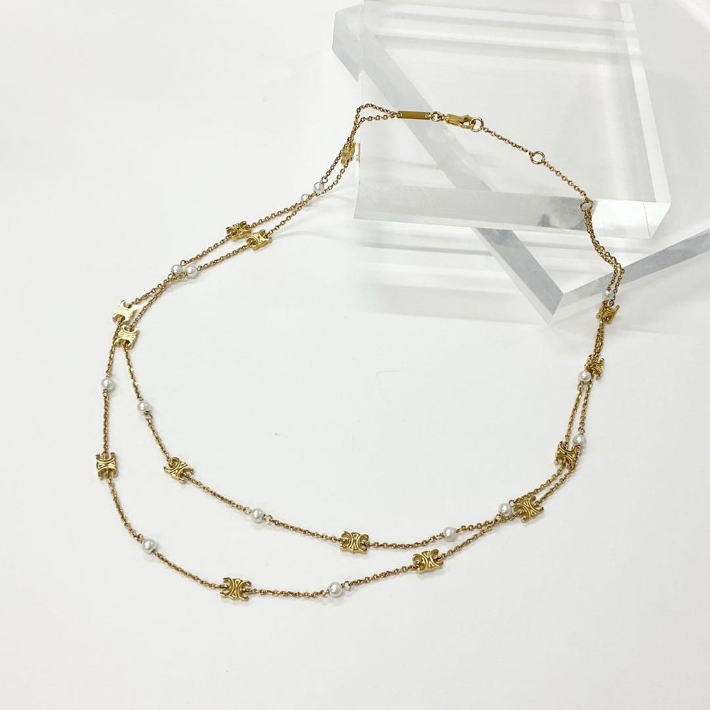 Celine Triomphe Pearl Double Necklace Choker