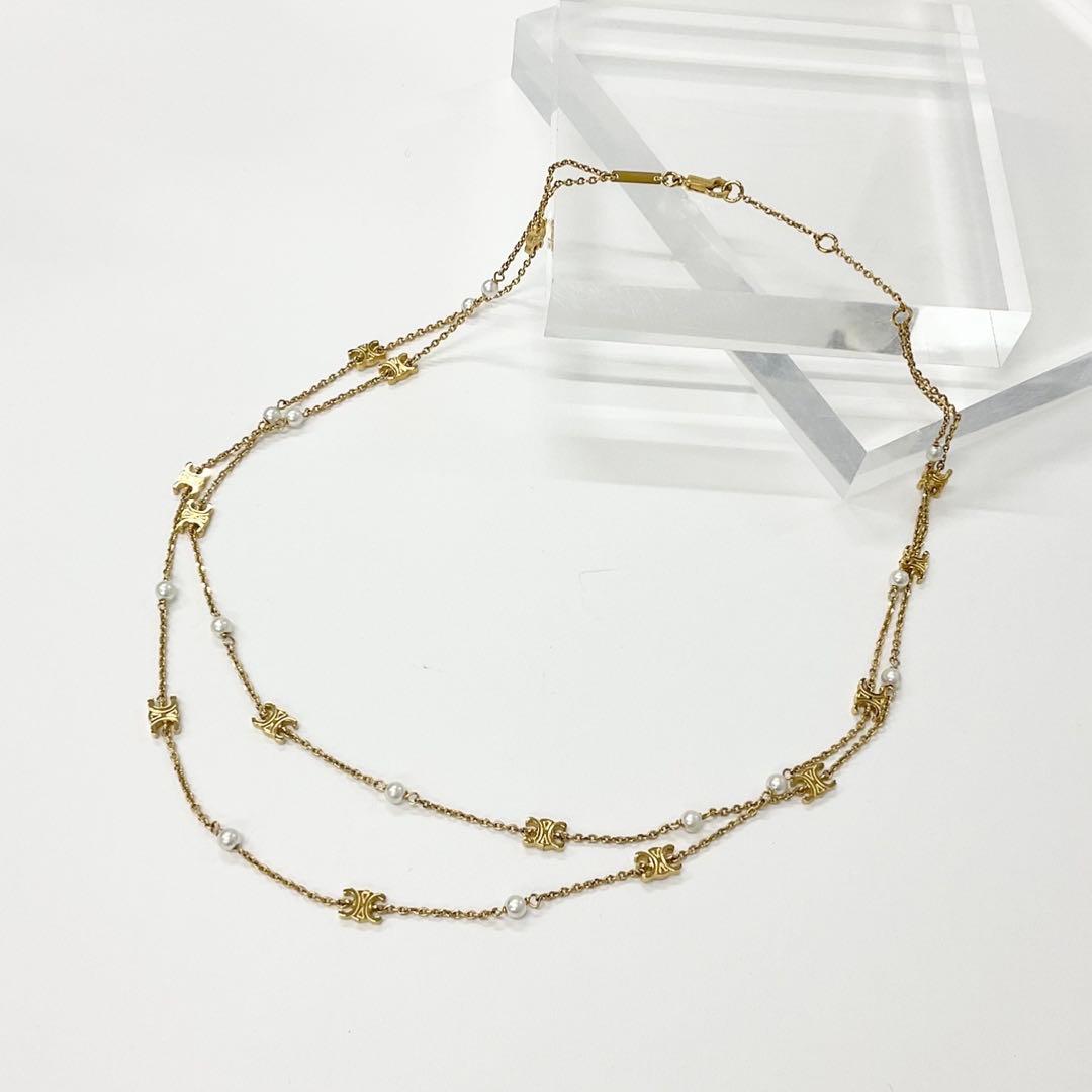Celine Triomphe Pearl Double Necklace Choker