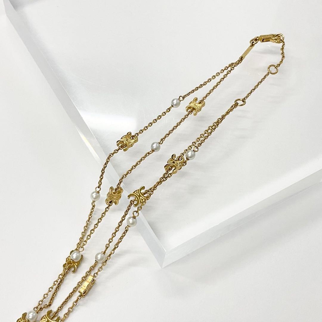 Celine Triomphe Pearl Double Necklace Choker — view 4