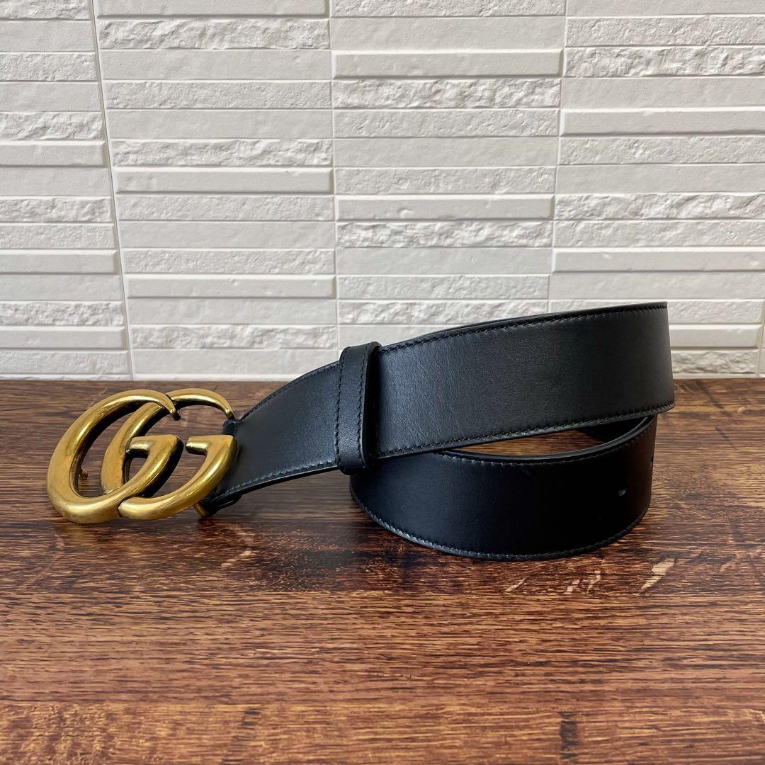 Gucci GG Marmont Belt Gold Buckle Leather Black — view 2