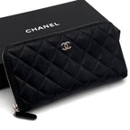Chanel Quilted Lambskin Zip Around Wallet Black