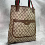 Gucci GG Sherry Line Tote Brown Logo Leather