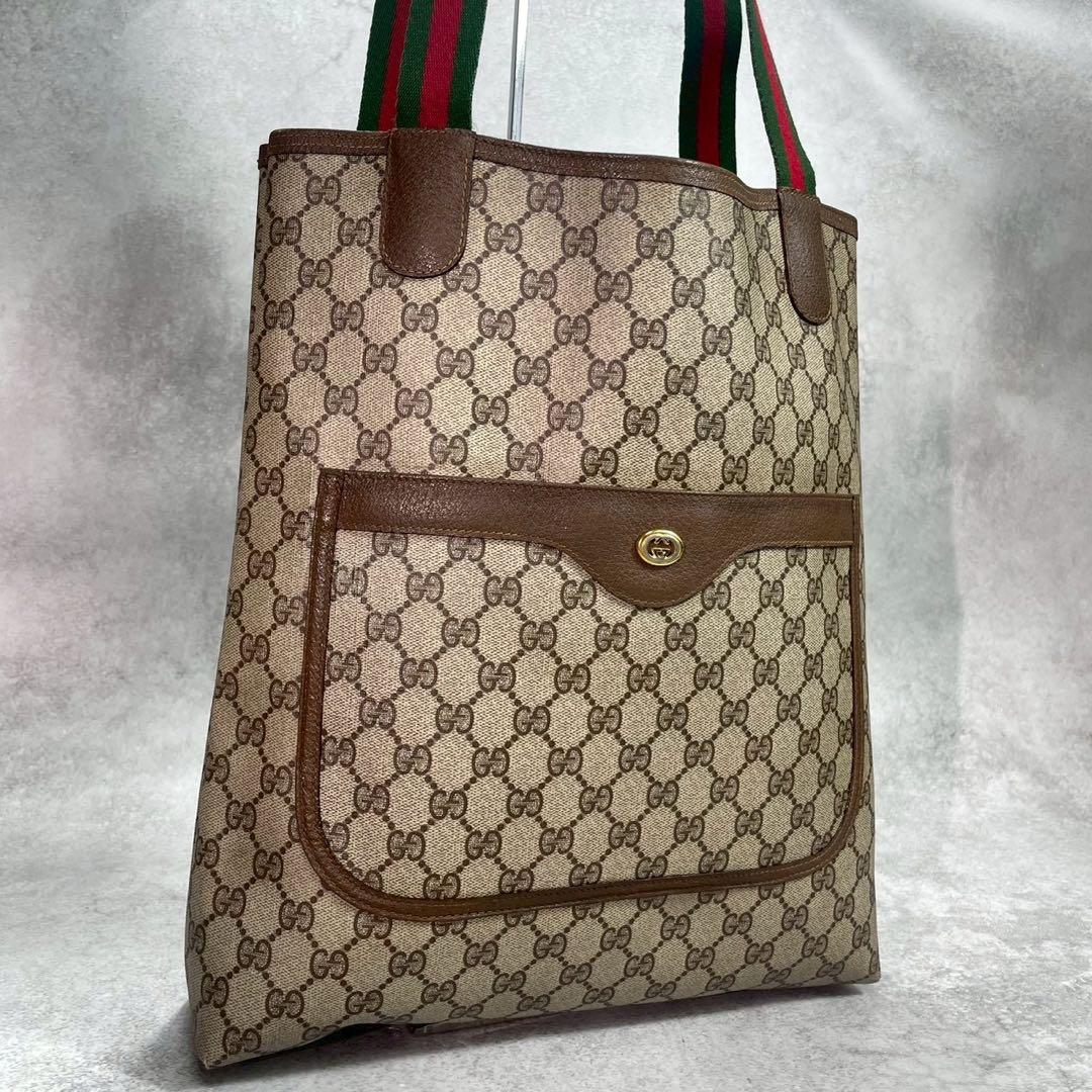 Gucci GG Sherry Line Tote Brown Logo Leather