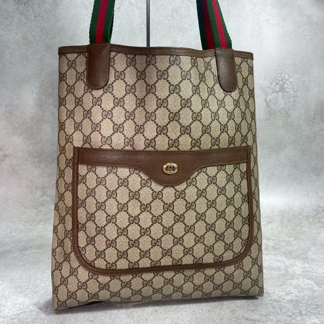 Gucci GG Sherry Line Tote Brown Logo Leather — view 2
