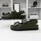 Prada Logo Padded Nappa Leather Velcro Sandals Khaki — view 2