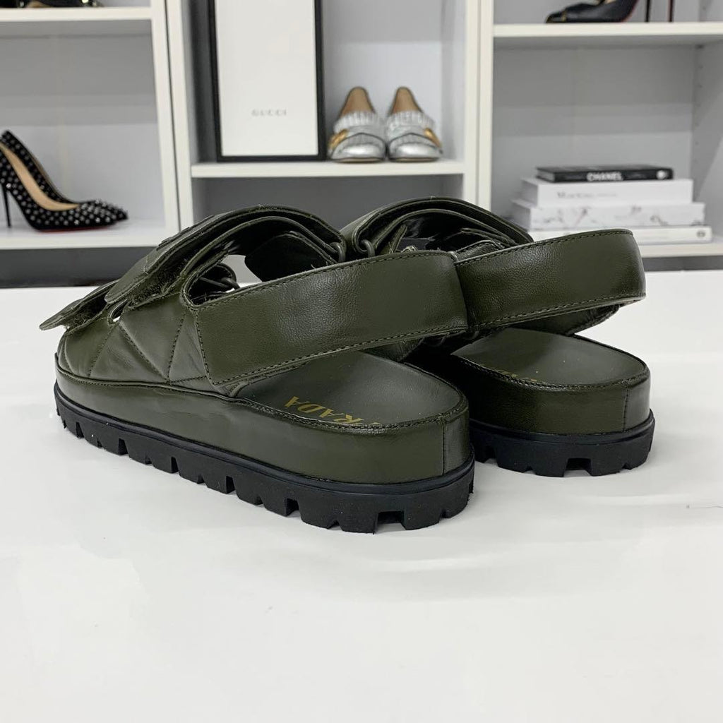 Prada Logo Padded Nappa Leather Velcro Sandals Khaki — view 5