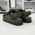 Prada Logo Padded Nappa Leather Velcro Sandals Khaki — view 5