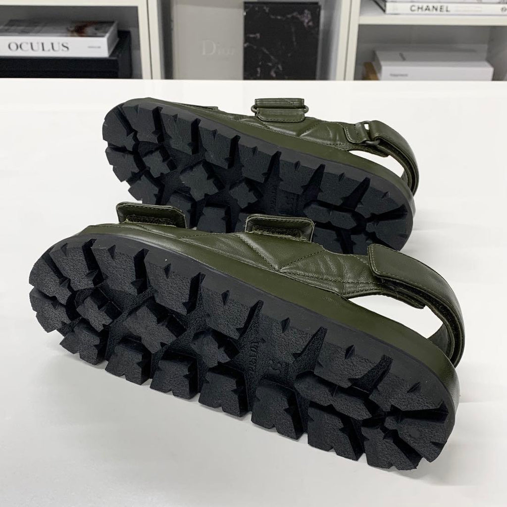 Prada Logo Padded Nappa Leather Velcro Sandals Khaki — view 7