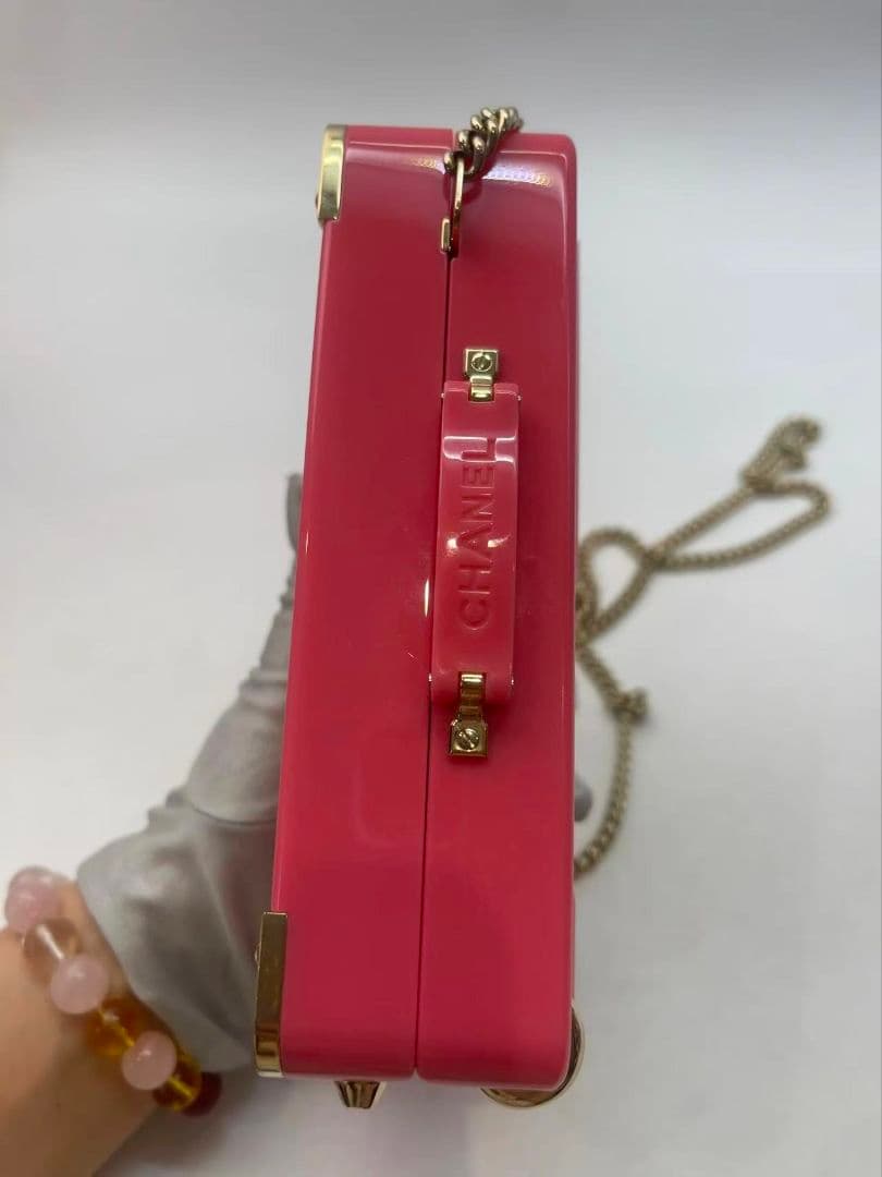 Chanel Luggage Motif Acrylic Minaudiere Pink — view 3