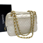 Chanel Quilted Lambskin Chain Shoulder Bag White Coco