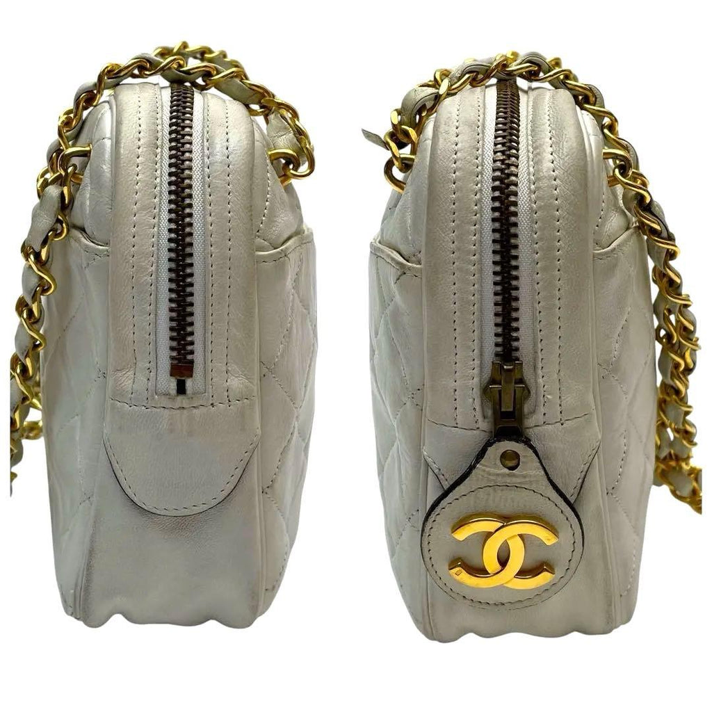 Chanel Quilted Lambskin Chain Shoulder Bag White Coco — view 3