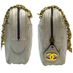 Chanel Quilted Lambskin Chain Shoulder Bag White Coco — view 3