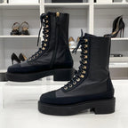 Chanel Calfskin Coco Mark Lace Up Short Boots Black — view 2