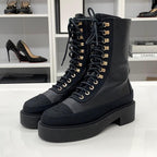 Chanel Calfskin Coco Mark Lace Up Short Boots Black — view 3