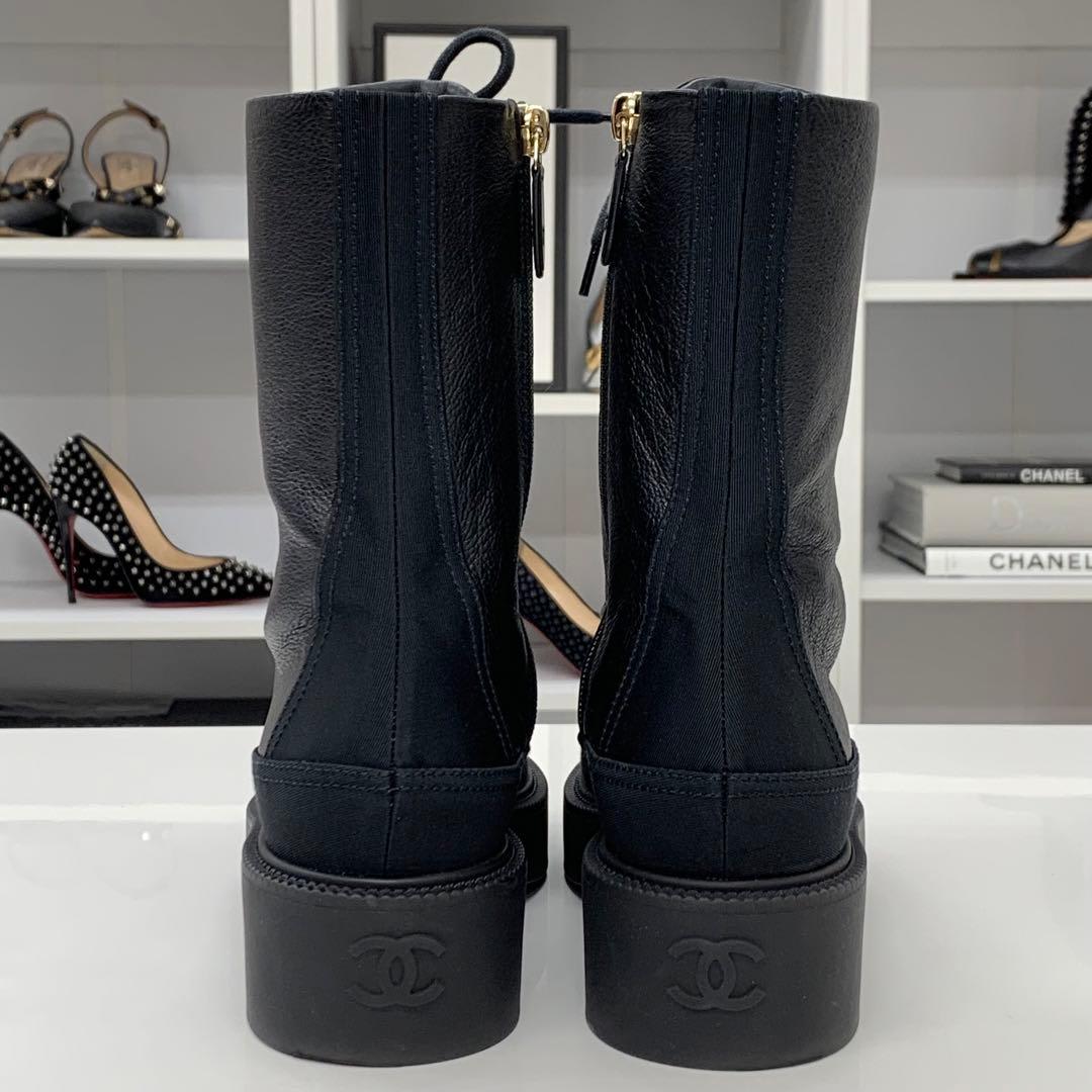 Chanel Calfskin Coco Mark Lace Up Short Boots Black — view 6