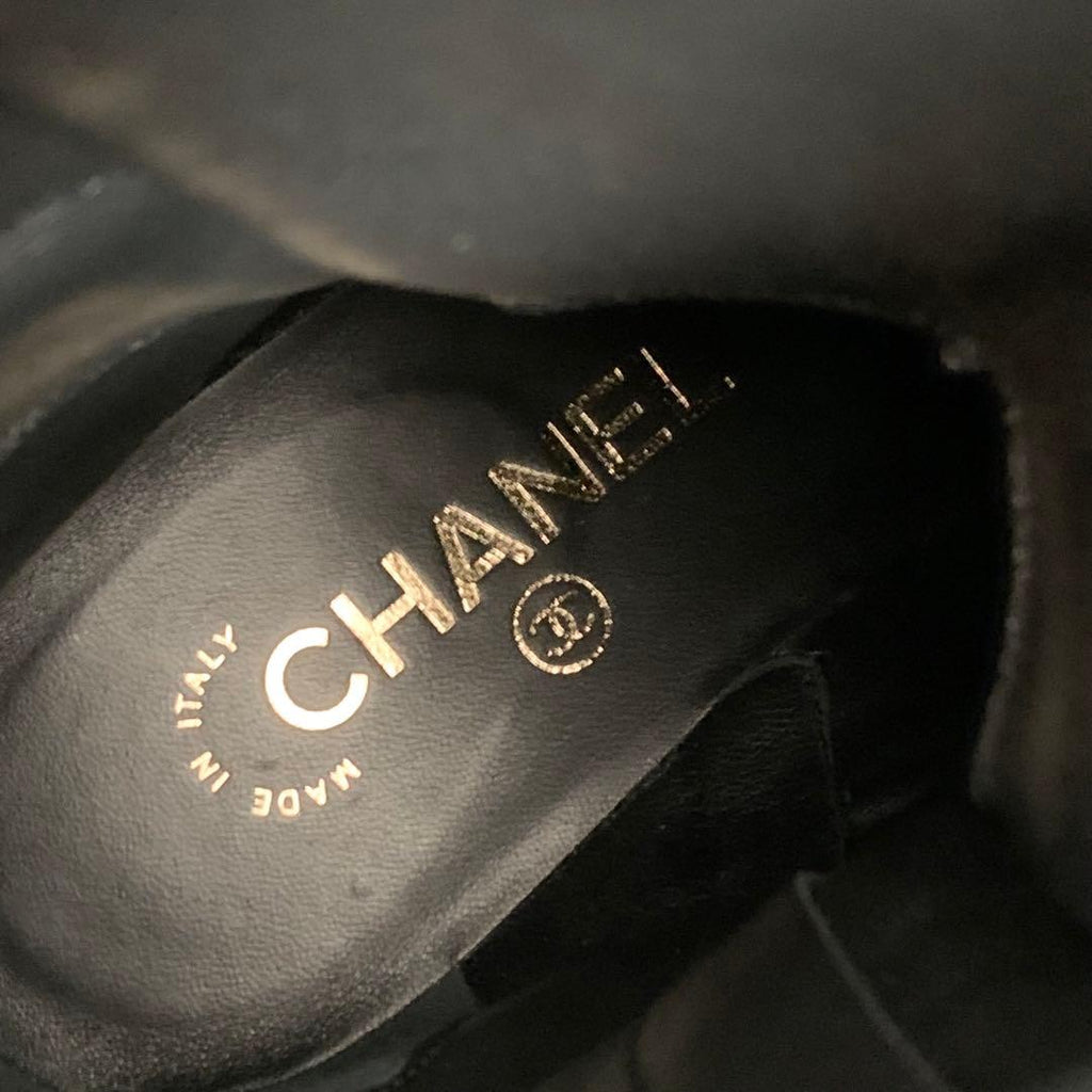 Chanel Calfskin Coco Mark Lace Up Short Boots Black — view 8