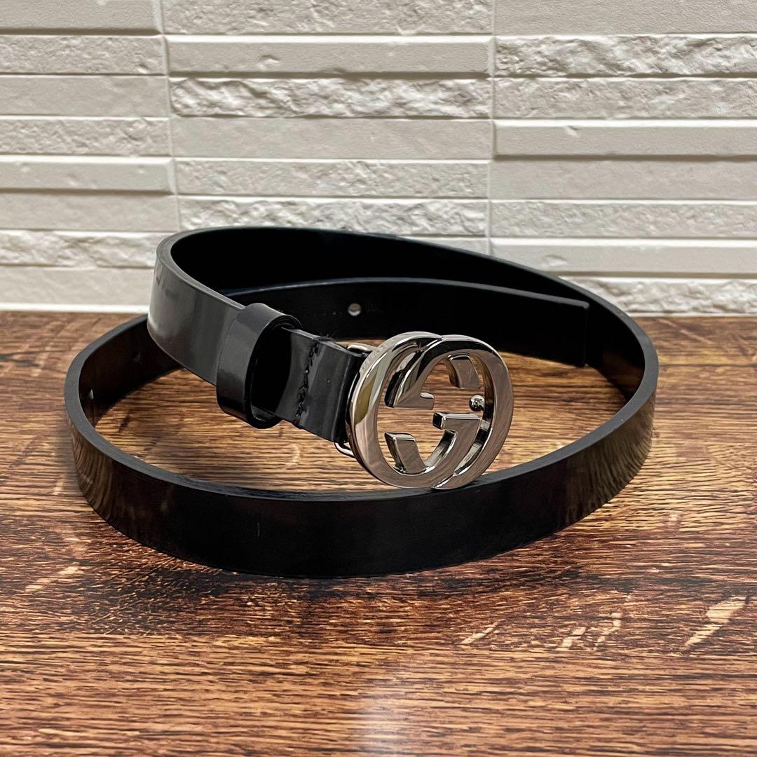 Gucci Leather GG Interlocking G Silver Belt Black